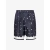 Givenchy Mens Dark Navy Roses Drawstring Silk Shorts In Blue