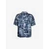 Givenchy Mens Black Navy Logo-embellished Relaxed-fit Woven Bowling Shirt In Black Navy