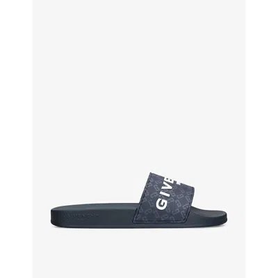 GIVENCHY MENS NAVY LOGO-PRINT RUBBER SLIDERS EUR 41 / 7 UK