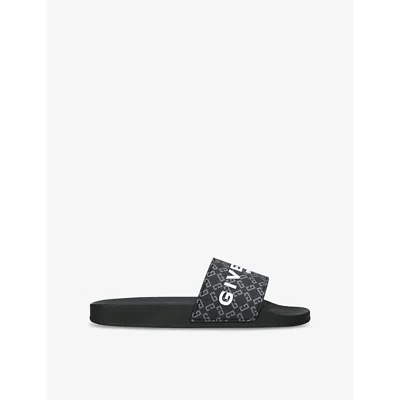 GIVENCHY MENS BLACK MONOGRAM-PATTERN RUBBER SLIDES EUR 42 / 8 UK