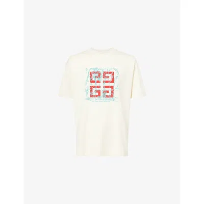GIVENCHY MENS IVORY EMBROIDERED LOGO-PRINT COTTON-JERSEY T-SHIRT