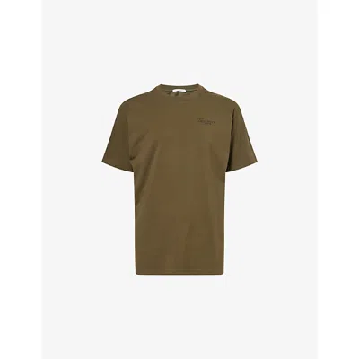 Givenchy Mens Khaki Brand-print Crewneck Cotton-jersey T-shirt In Green