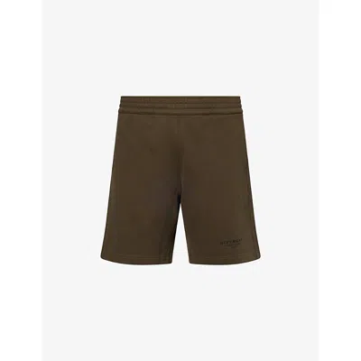 Givenchy Mens Khaki Relaxed-fit Logo-print Cotton-jersey Shorts In Brown