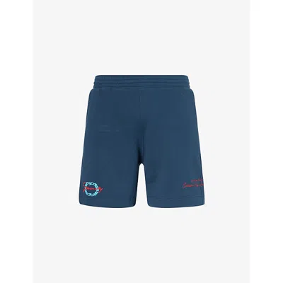 Givenchy Mens  New Board Embroidered Cotton-jersey Sweat Shorts In Petrol Blue