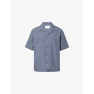 Givenchy Mens White/blue Appliqué-logo Gingham Cotton Bowling Shirt