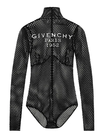 GIVENCHY MESH BODYSUIT WITH EMBROIDERED LOGO