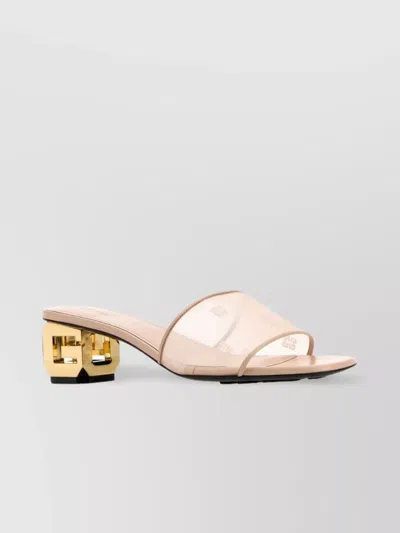 Givenchy Mesh G Cube Mules With Gold-tone Heel In Beige
