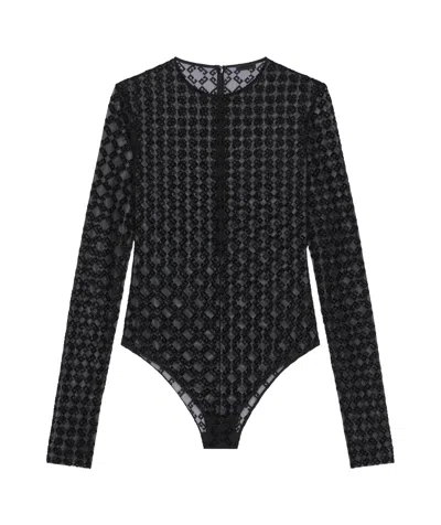 GIVENCHY BODYSUIT IN SHINY MONOGRAM 72 TULLE