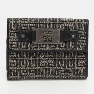 Pre-owned Givenchy Metallic Beige/black Shimmering Canvas And Leather Trifold Wallet In Sand