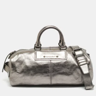 Pre-owned Givenchy Metallic Dark Grey Leather Zip Duffle Bag In Silver