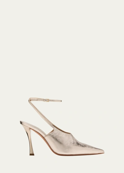 Givenchy Metallic Leather Ankle-strap Pumps In Dusty Gold