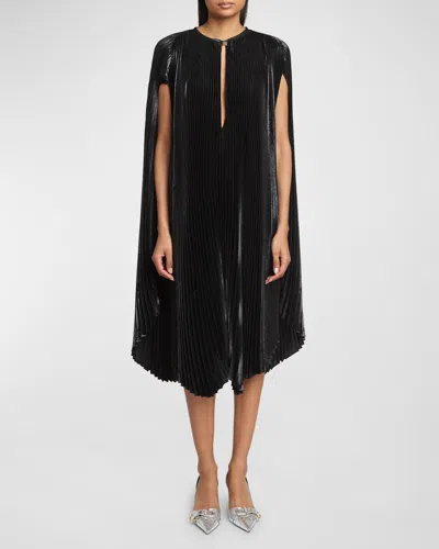Givenchy Metallic Pleated Cap-sleeve Midi Dress In Black