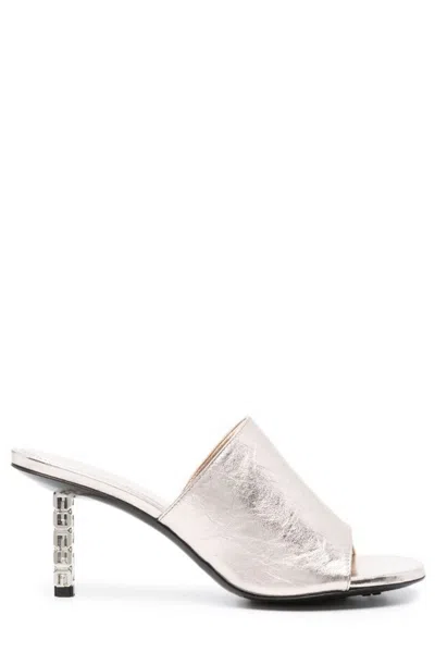 Givenchy G Cube 75mm Leather Mules In Silver