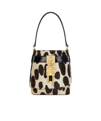 Givenchy Micro Shark Lock Bucket Bag In Leopard Print Pony Leather