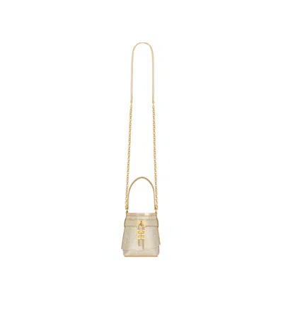 Givenchy Micro Shark Lock Bucket Bag In Satin With Strass In Nude