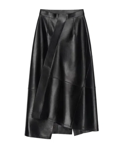 Givenchy Midi Asymmetric Skirt In Leather In Black