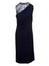 GIVENCHY GIVENCHY MIDI BLUE SLEEVELESS DRAPED DRESS WITH 4G PLUMENTIS TRASPARENT TULLE IN VISCOSE WOMAN