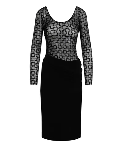 Givenchy Draped Dress In Jersey And Monogram 72 Tulle In Black