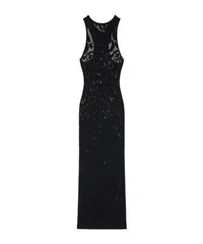 Givenchy Midi Dress In Knitted Floral Lace In Black
