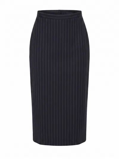 Givenchy Pinstripe-pattern Wool Midi Skirt In Black