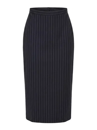Givenchy Midi Striped Wool Skirt In Blue