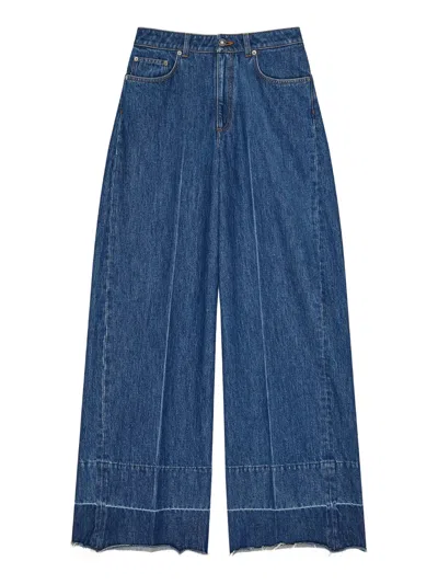 Givenchy Mid-size Wide-leg Jeans With Contrast Back Leather Label In Blu