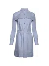 Givenchy Military Long Sleeve Cotton Oxford Mini Shirtdress In Blue