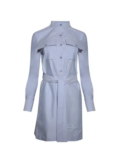Givenchy Military Long Sleeve Cotton Oxford Mini Shirtdress In Baby Blue