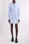 Givenchy Military Long Sleeve Cotton Oxford Mini Shirtdress In Baby Blue