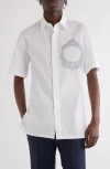 Givenchy Military Short Sleeve Cotton Blend Button-up Shirt In White
