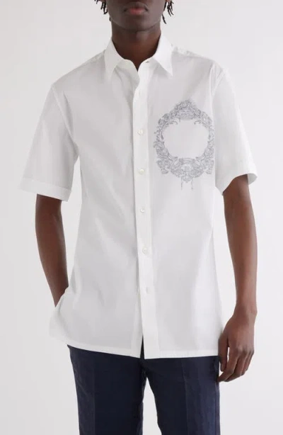 Givenchy Military Short Sleeve Cotton Blend Button-up Shirt In White