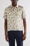 Givenchy Military Slim Fit Short Sleeve Stretch Silk Button-up Shirt In Cream/ Ochre
