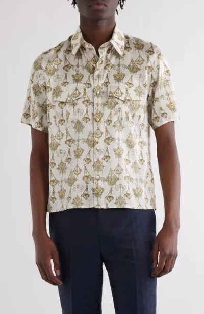 GIVENCHY GIVENCHY MILITARY SLIM FIT SHORT SLEEVE STRETCH SILK BUTTON-UP SHIRT