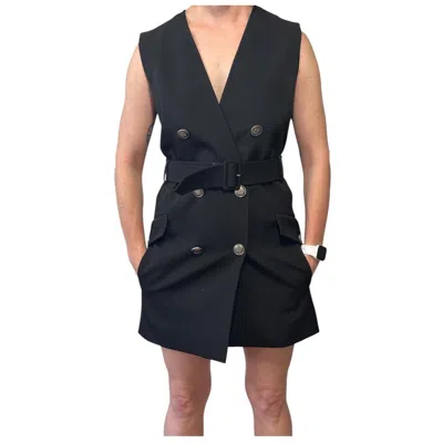 Pre-owned Givenchy Military Wrap Dress Size Fr 34 Black Wool Twill 4g Buttons Belt Vest