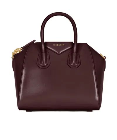 Givenchy Mini Antigona Bag In Box Leather In Burgundy