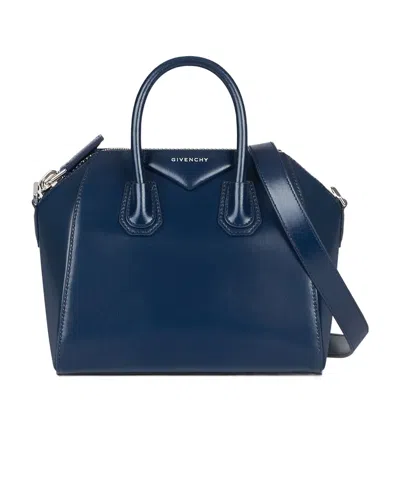 Givenchy Mini Antigona Bag In Box Leather In Navy Blue
