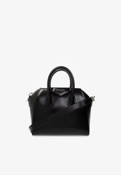 Givenchy Mini Antigona Calf Leather Handbag In Black