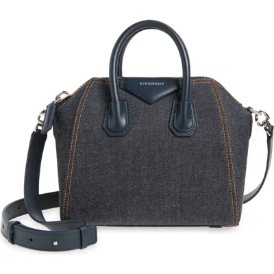 Givenchy Mini Antigona Denim & Leather Satchel In Blue