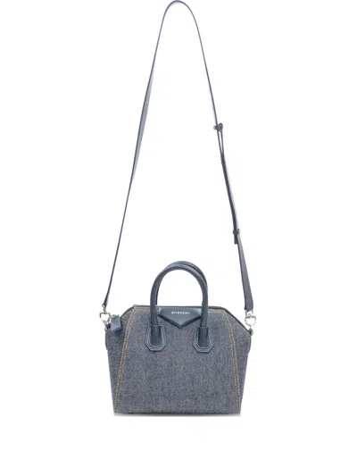 Givenchy Mini Antigona Denim Tote Bag In Blue