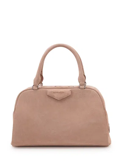 Givenchy Mini Antigona Handbag In Soft Suede In Beige Pink