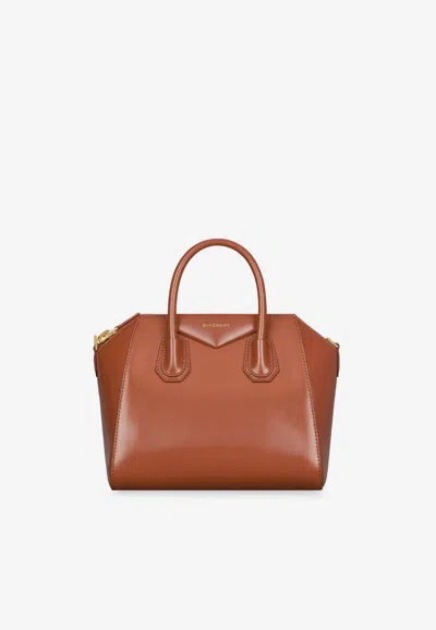 Givenchy Mini Antigona Leather Shoulder Bag In Brown