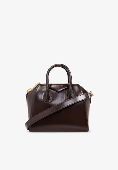 Givenchy Mini Antigona Leather Top Handle Bag In Brown