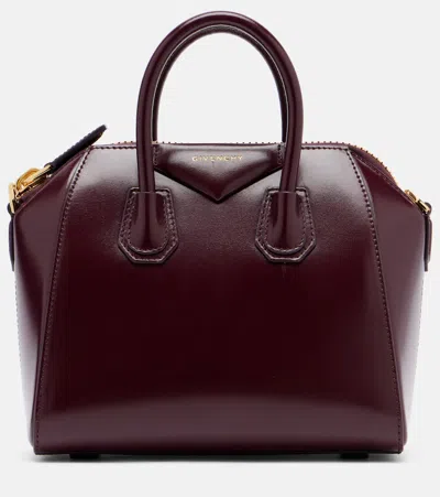 Givenchy Mini Antigona Leather Tote Bag In Burgundy