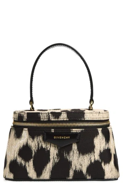 Givenchy Mini Antigona Leopard Jacquard Vanity Case Handbag In Black/beige