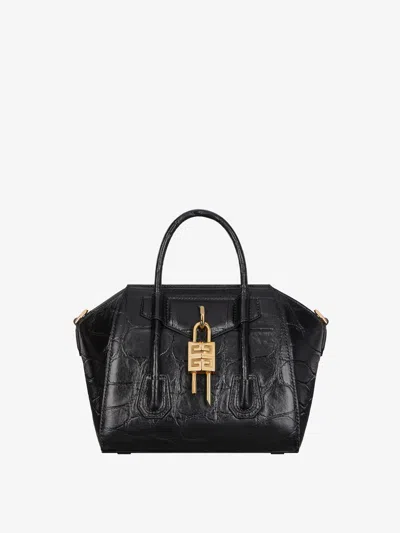 Givenchy Mini Antigona Lock Bag In Crocodile Effect Leather In Green