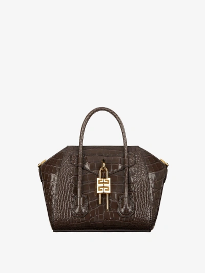 Givenchy Mini Antigona Lock Bag In Crocodile In Brown