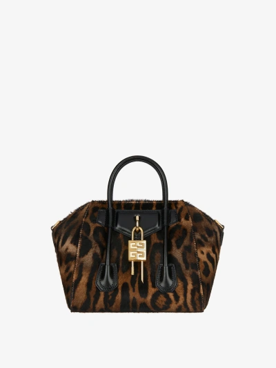 Givenchy Mini Antigona Lock Bag In Leopard Print Haircalf In Animal Print