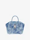 Givenchy Mini Antigona Lock Bag In Washed Embroidered Denim In Multicolor