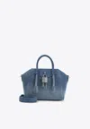 Givenchy Mini Antigona Lock Denim Top Handle Bag In Blue