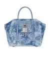 Givenchy Mini Antigona Lock Bag In Washed Embroidered Denim In Blue